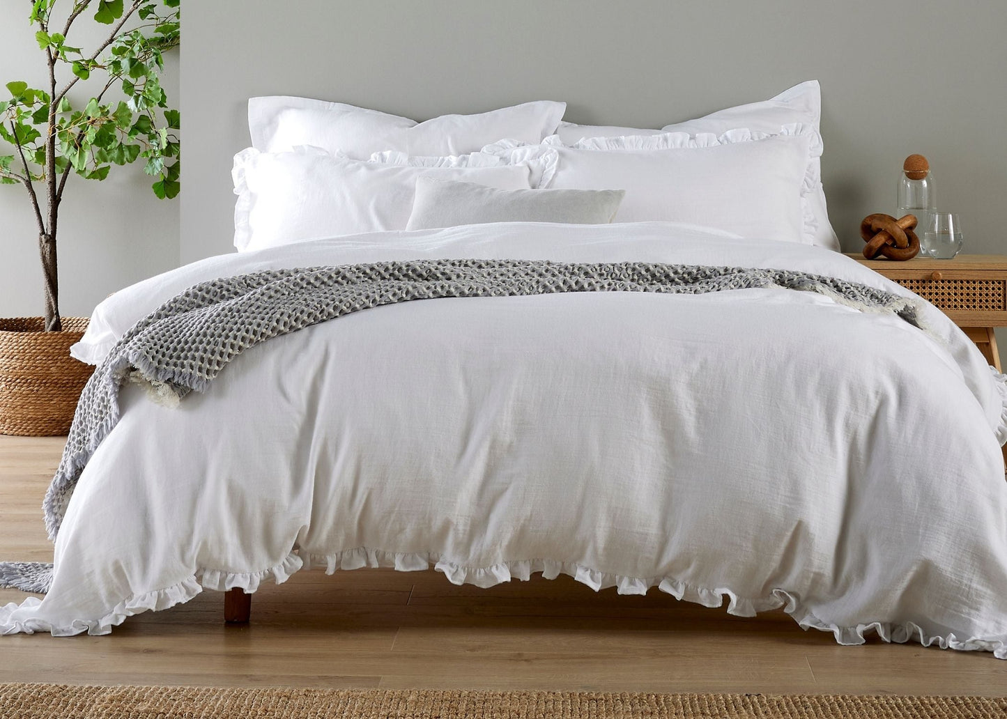 Christy Organic Cotton "Retreat Ruffle" Plain Dyed Duvet Cover Sets in White