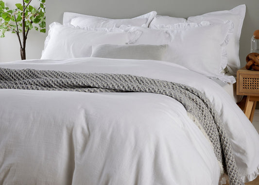 Christy Organic Cotton "Retreat Ruffle" Plain Dyed Duvet Cover Sets in White