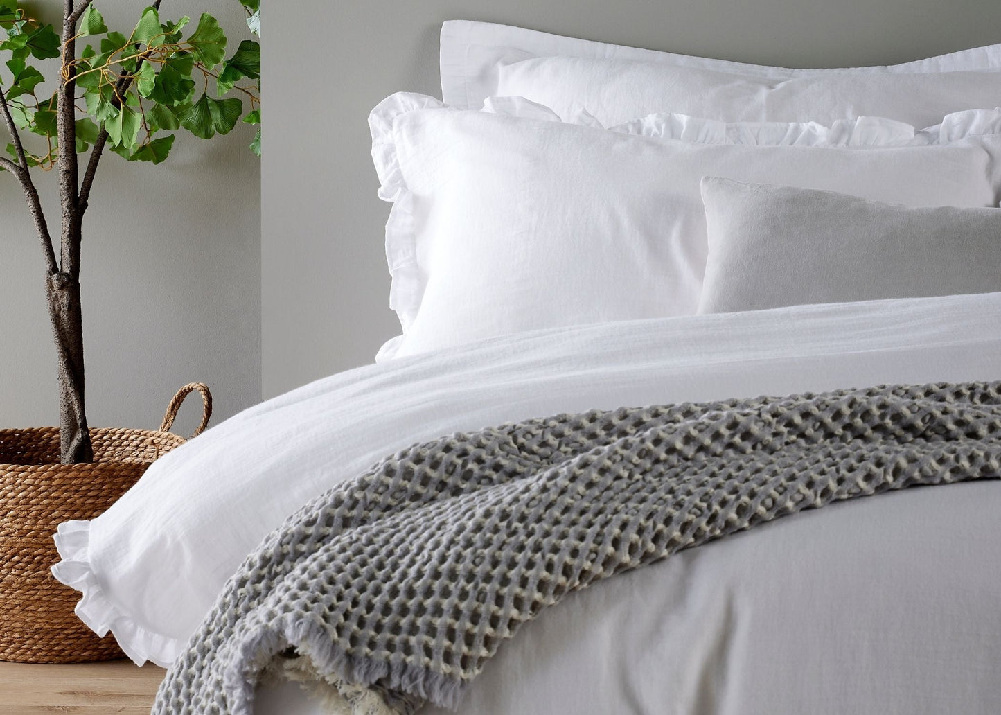 Christy Organic Cotton "Retreat Ruffle" Plain Dyed Duvet Cover Sets in White