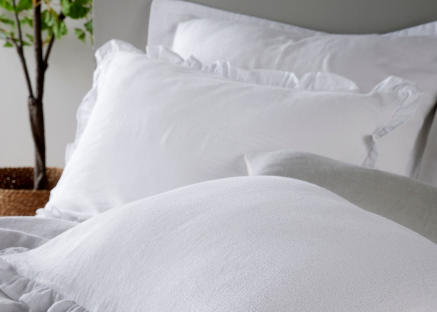 Christy Organic Cotton "Retreat Ruffle" Plain Dyed Duvet Cover Sets in White
