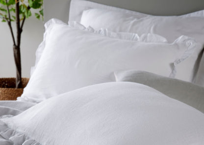 Christy Organic Cotton "Retreat Ruffle" Plain Dyed Duvet Cover Sets in White