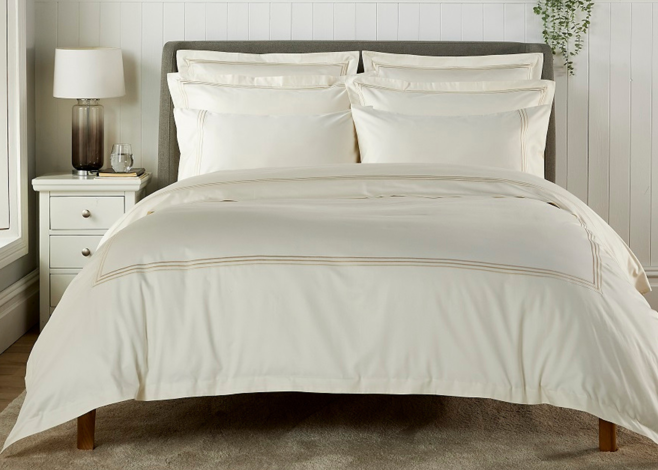 Christy "500TC Luxury Supima" Bed Linen with Cream Triple Embroidery