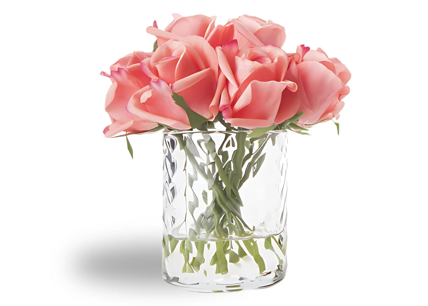 Linen Obsession "Rose Buds Herringbone Bouquet" in Glass Vase – Artificial Silk Flowers