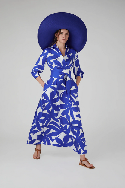 Jasper Conran Celia Printed Maxi Silk Wrap Dress Silk Twill Blue