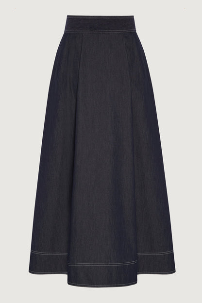 Jasper Conran "Faye" Denim Maxi Full Skirt in Blue