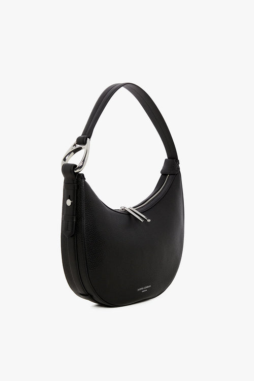 Bee Leather Scoop Shoulder Bag in Black