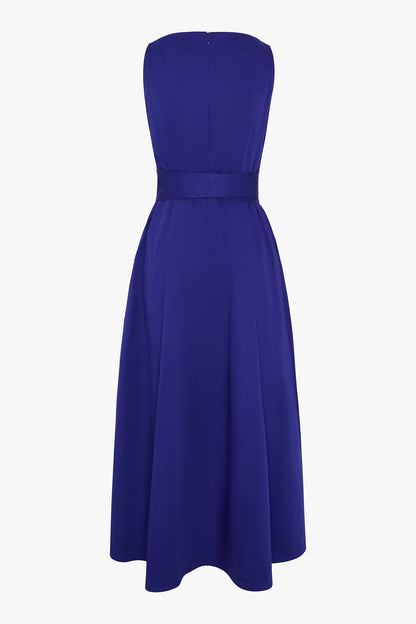 Jasper Conran "Harper" Slash Neck Sleeveless Dress Cotton in Blue