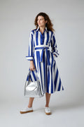 Floretta Striped Button Through Cotton Shirt in Blue