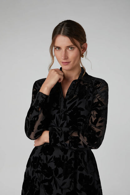 Jasper Conran Idalia Velvet Burn Out Shirt Black Floral