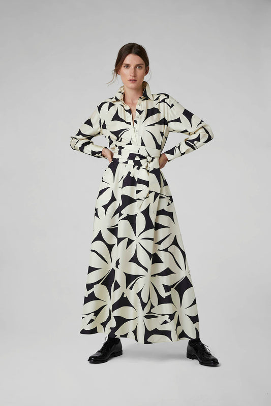 Jasper Conran "Gail" Silk Twill Printed Maxi Skirt in Champagne