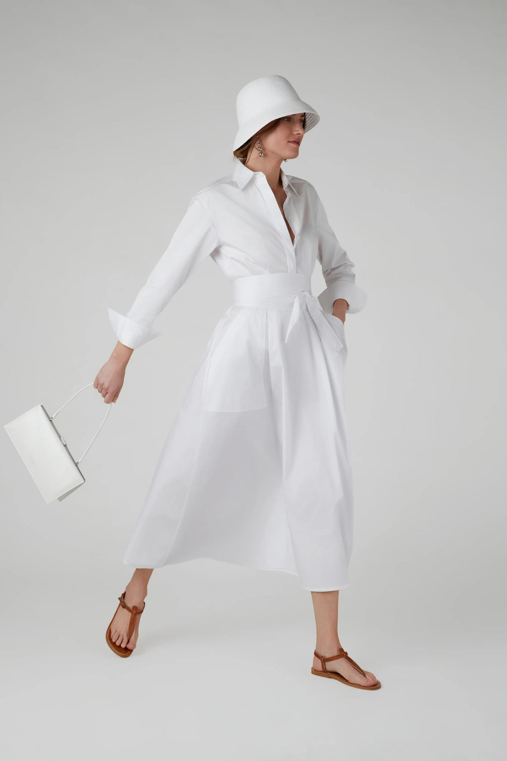 Blythe Full Skirt Shirt Dress in White