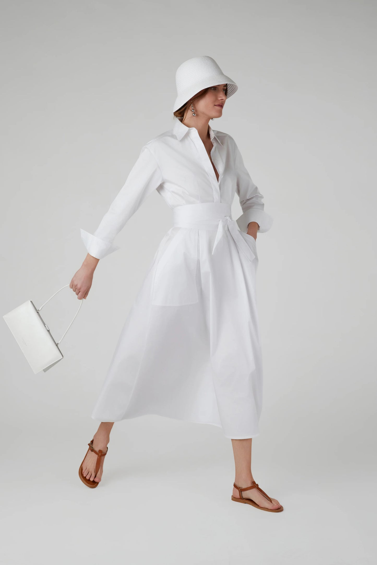 Jasper Conran "Blythe" Full Skirt Shirt Dress in White