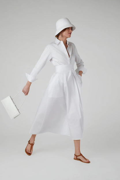 Jasper Conran "Blythe" Full Skirt Shirt Dress in White