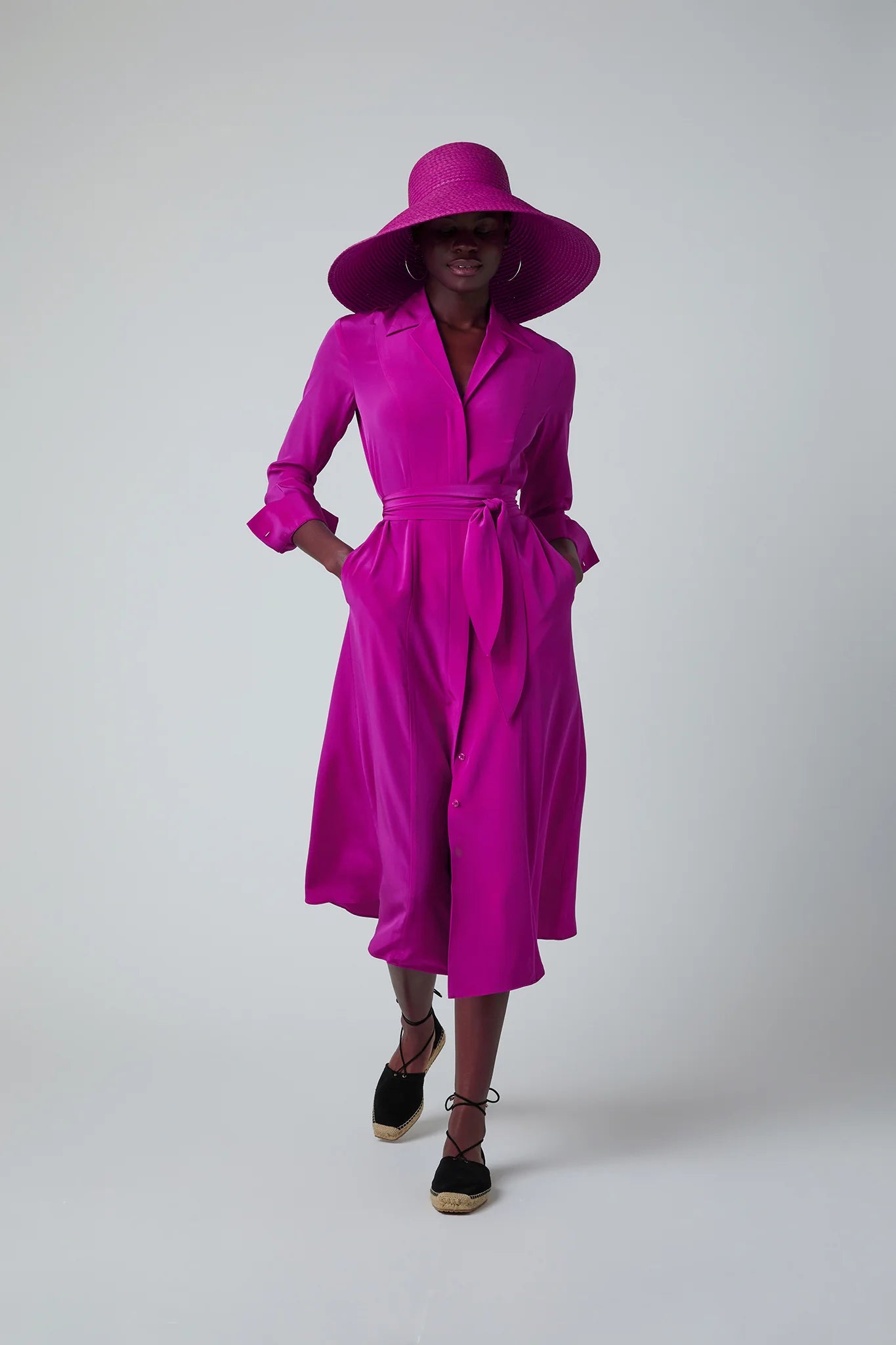 Jasper Conran Eliza Silk V Neck Dress Pink