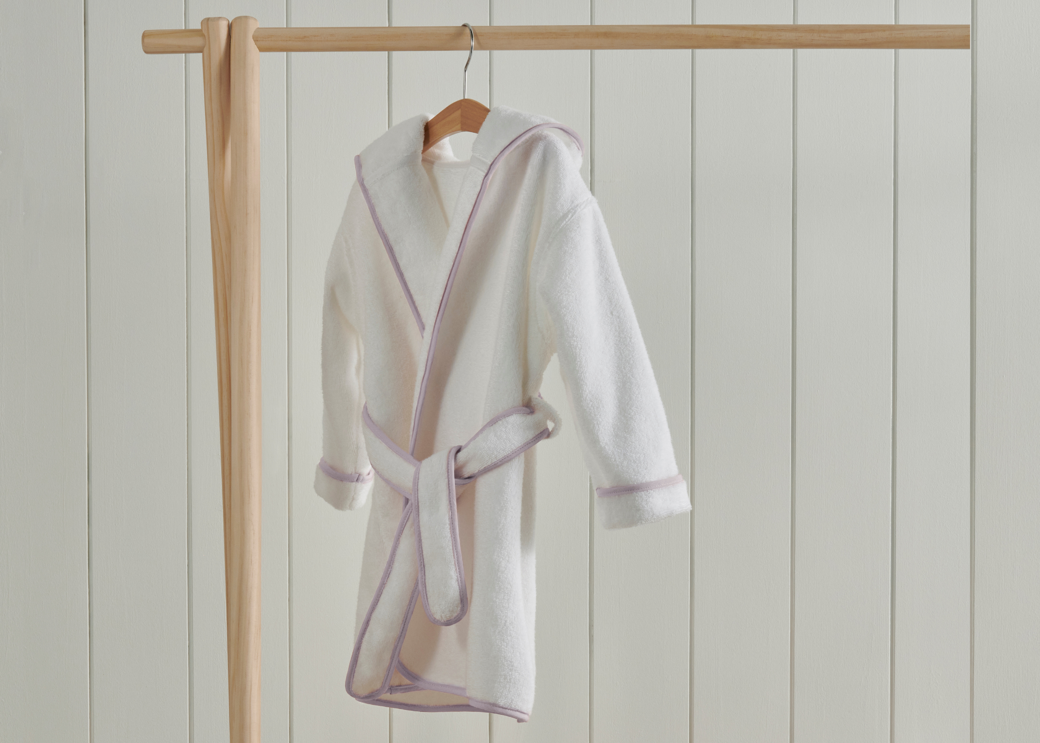 Christy "Mini Hooded" Bath Robe in White & Pink