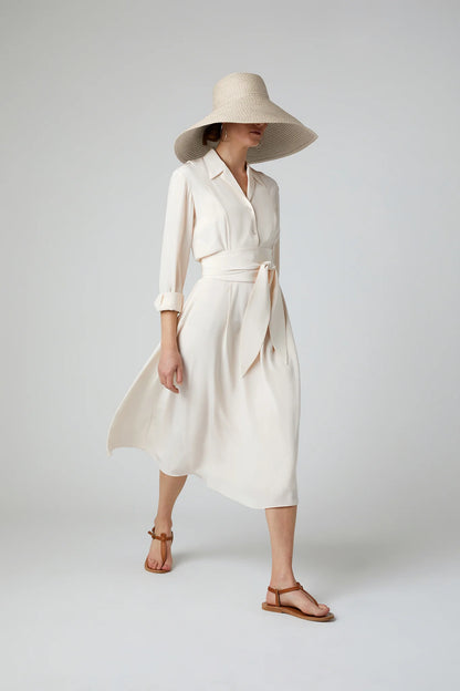 Jasper Conran "Filomena" Silk Full Skirt Shirt Dress in Cream