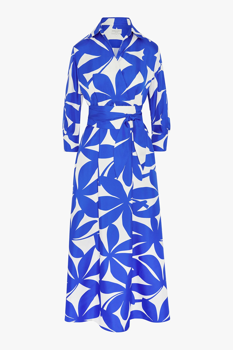 Jasper Conran Celia Printed Maxi Silk Wrap Dress Silk Twill Blue