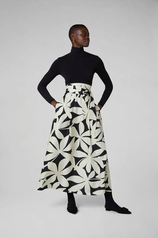 Jasper Conran "Gail" Silk Twill Printed Maxi Skirt in Champagne