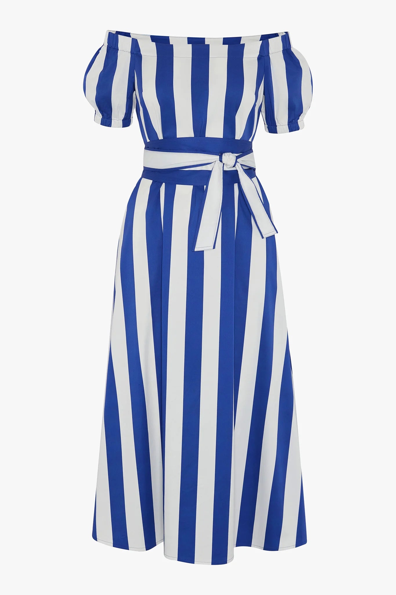 Jasper Conran "Hallie" Bardot A-Line Striped Dress in Blue