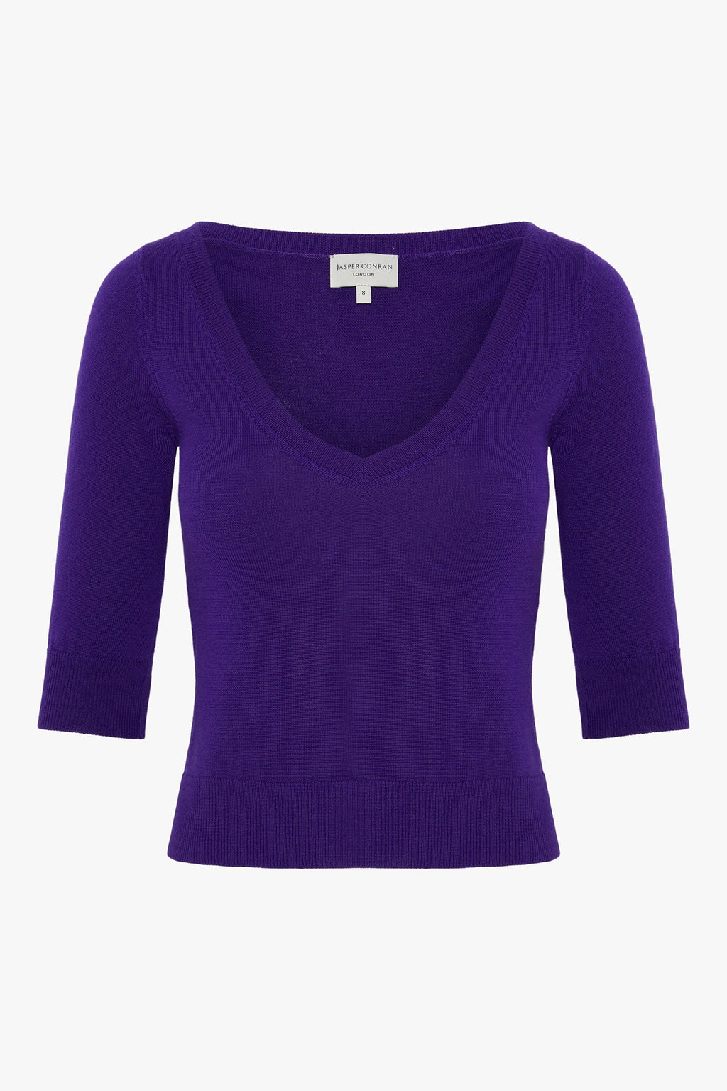 India V Neck Knitted Merino Cotton Top in Violet