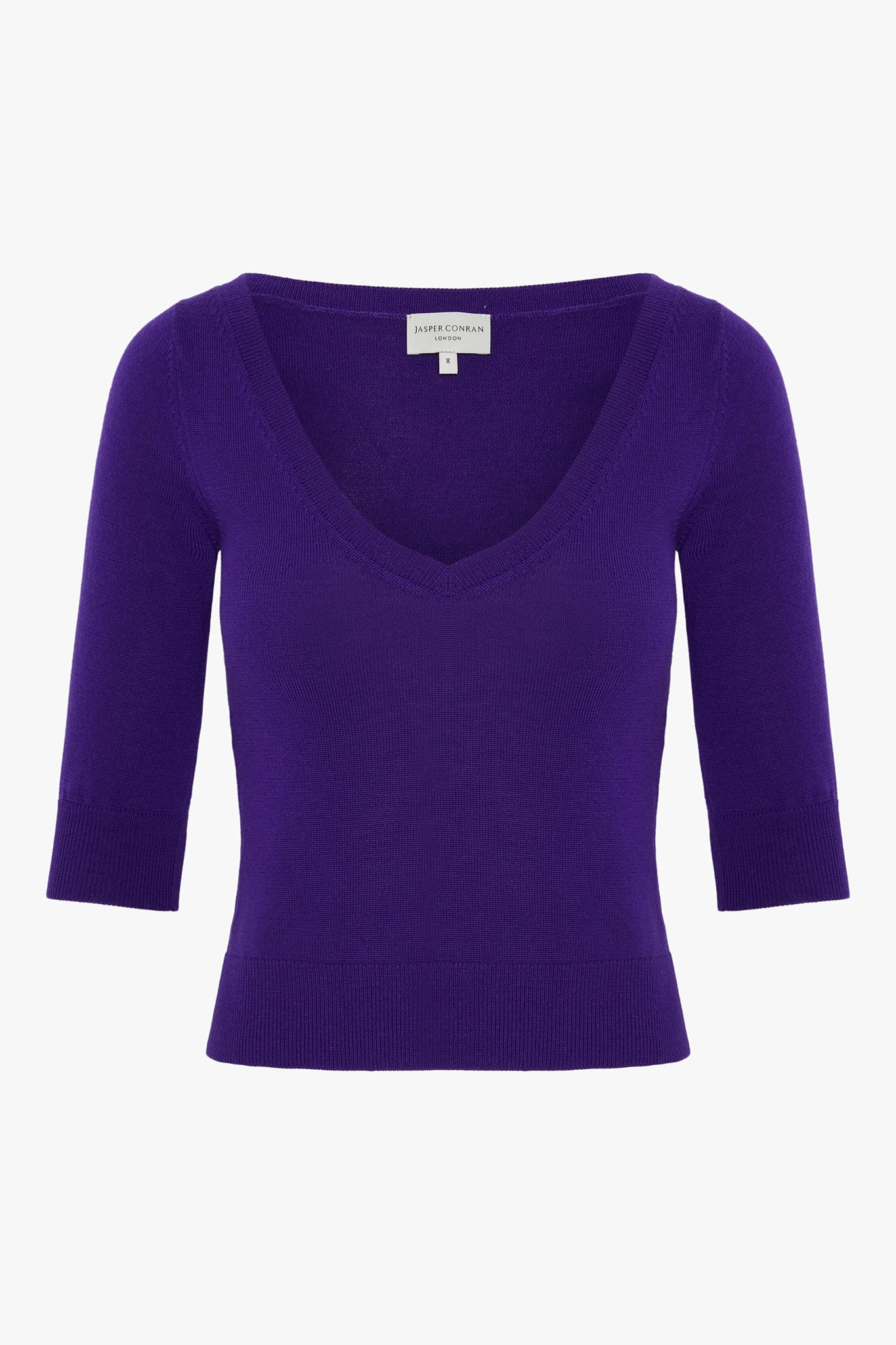 India V Neck Knitted Merino Cotton Top in Violet