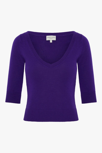 Jasper Conran India V Neck Knitted Merino Cotton Top Violet