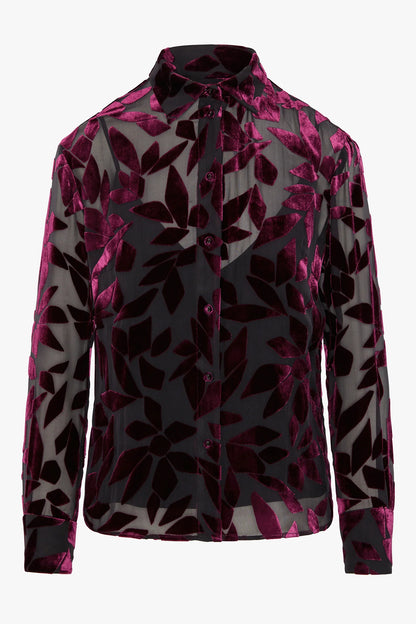 Idalia Velvet Burn Out Shirt Cerise Geo Pink