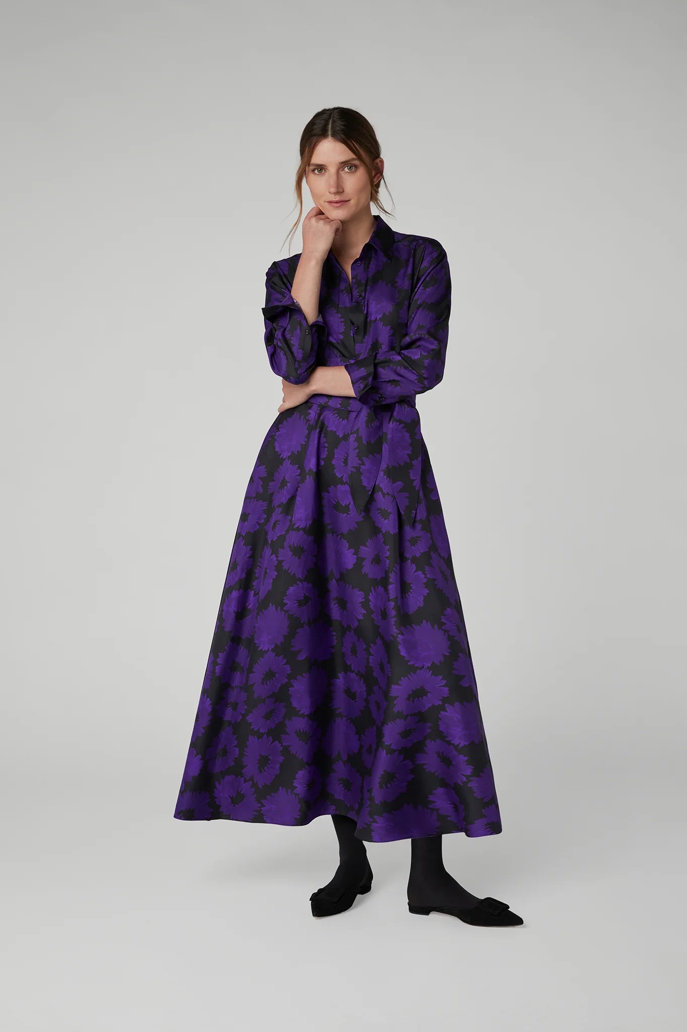 Isabella Silk Twill Printed Shirt in Purple