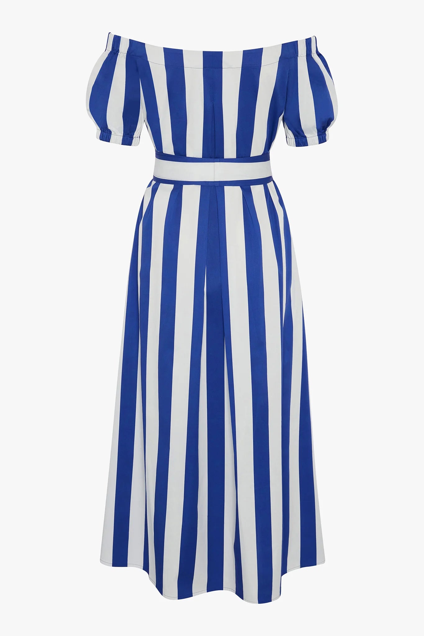 Jasper Conran "Hallie" Bardot A-Line Striped Dress in Blue