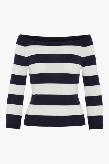 Jasper Conran "Heidi" Slash Neck Knitted Jumper Merino Wool Stripe