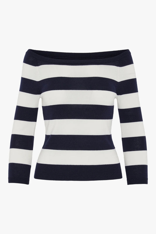 Jasper Conran "Heidi" Slash Neck Knitted Jumper Merino Wool Stripe