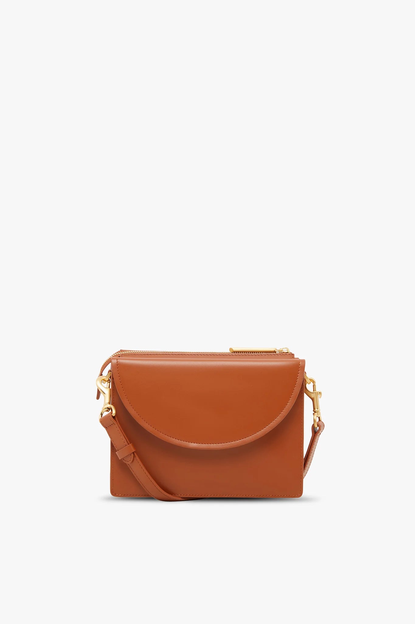 Jasper Conran "Darcey" Leather Double Flap Cross Body Bag in Tan