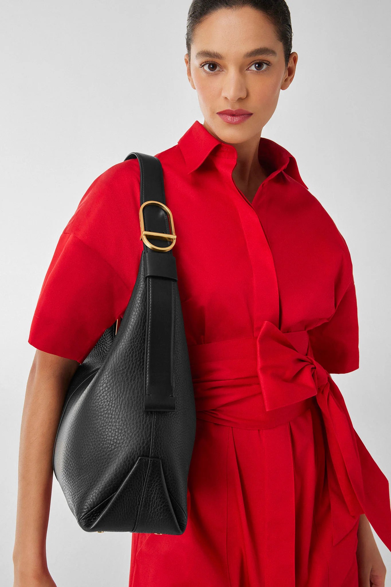 Jasper Conran Beatrix Leather Scoop Hobo in Black