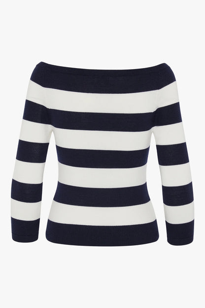 Jasper Conran "Heidi" Slash Neck Knitted Jumper Merino Wool Stripe