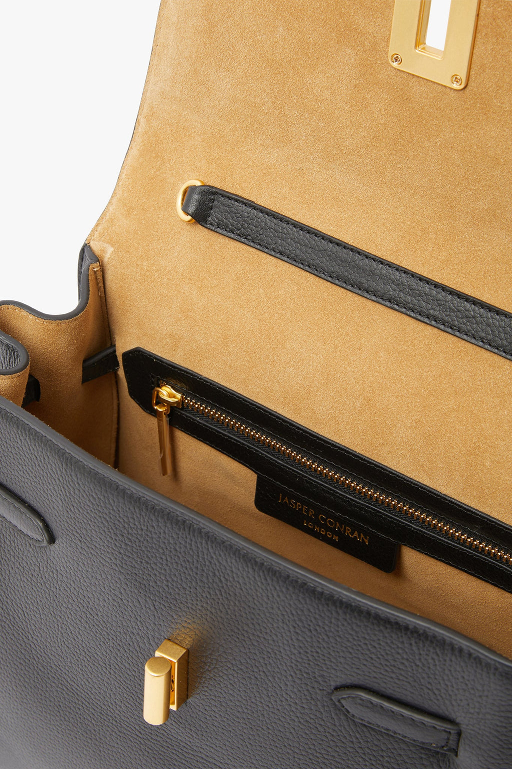 Jasper Conran "Gigi" Leather Top Handle Grab Bag in Chocolate