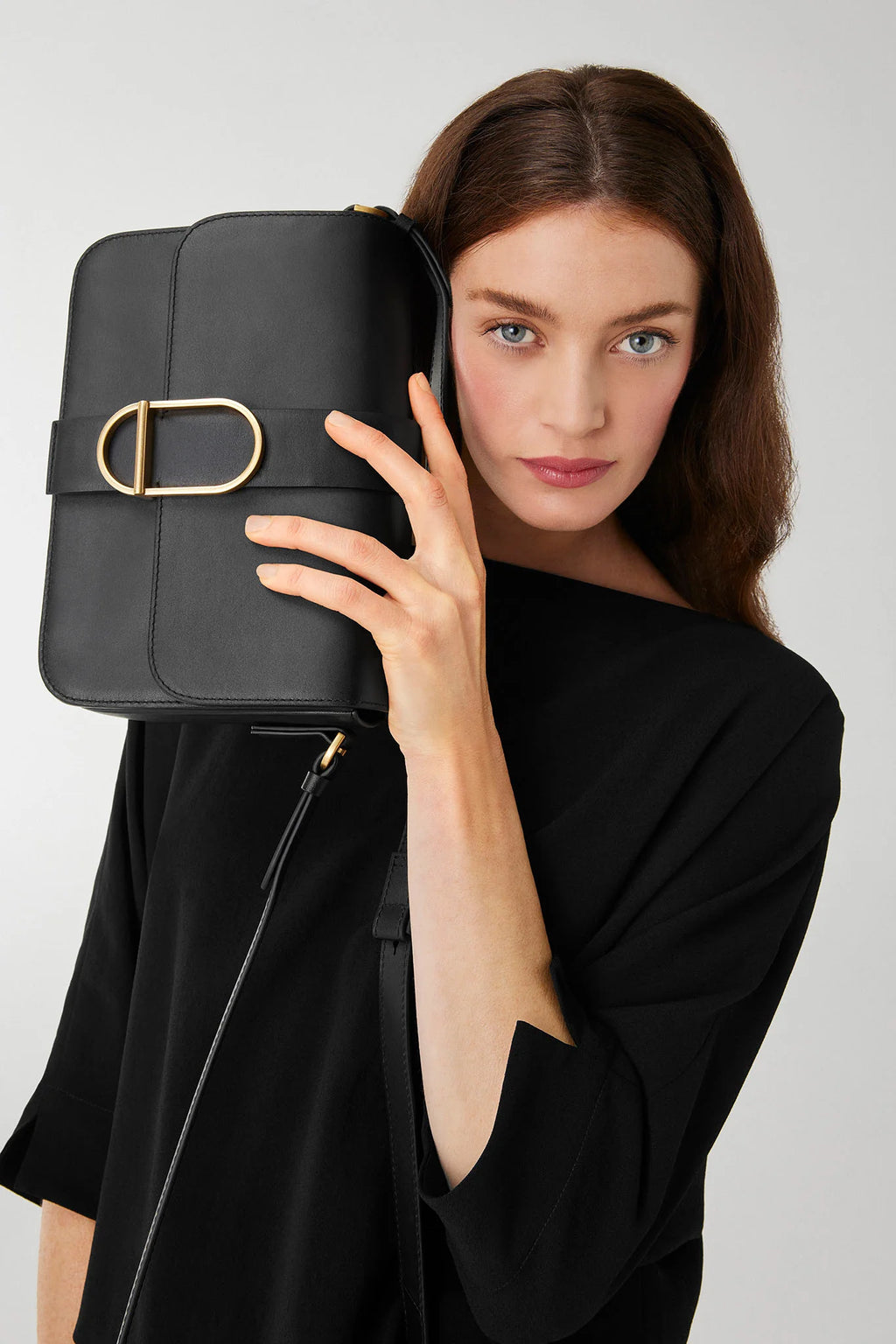 Beatrix Flap Over Leather Cross Body in Black