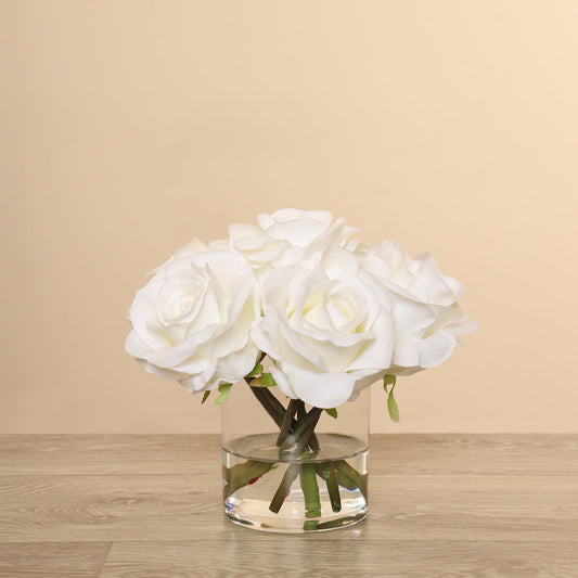 Linen Obsession "Real Touch Rose" White Flower Arrangement