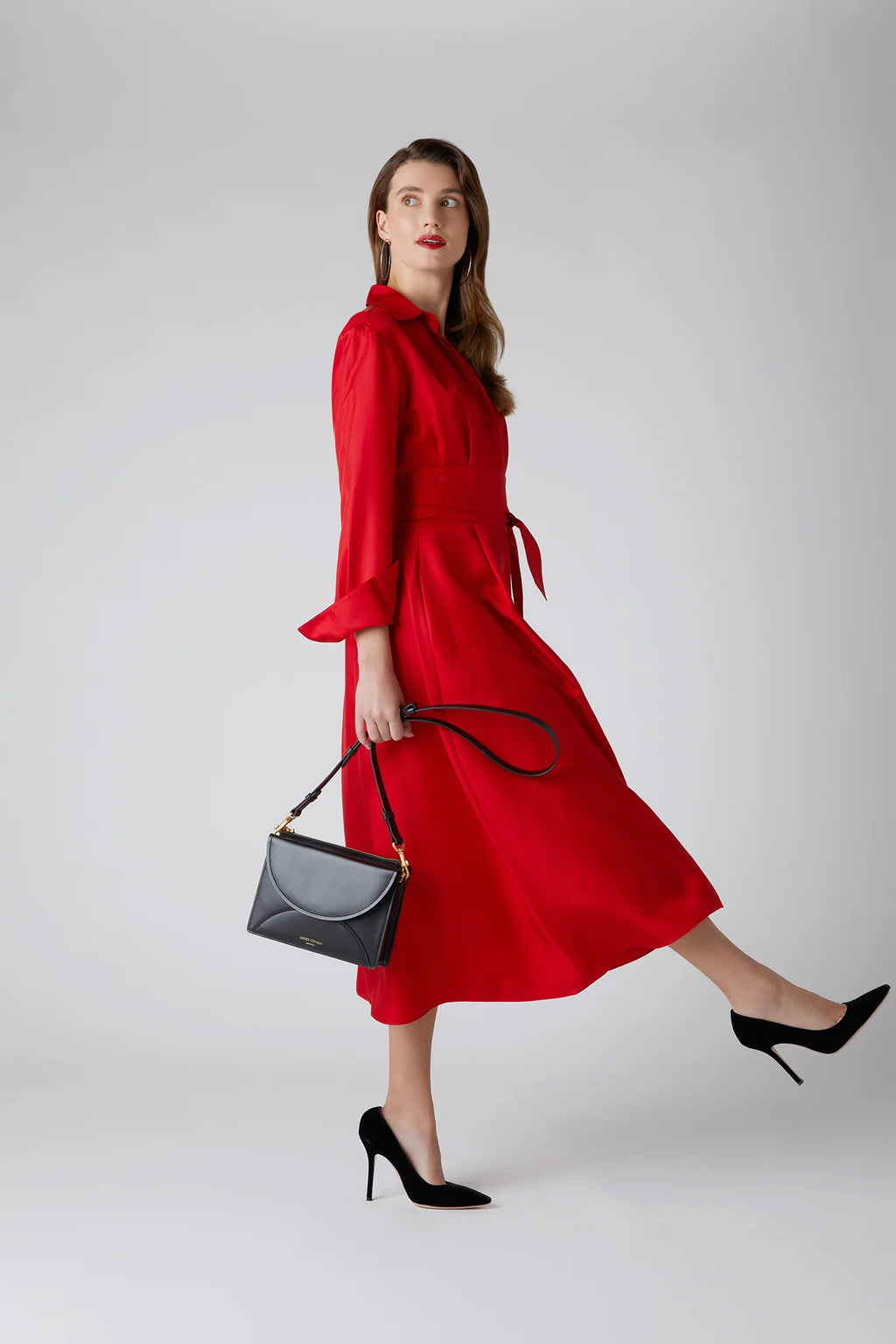 Jasper Conran "Darcey" Leather Double Flap Cross Body Bag in Black