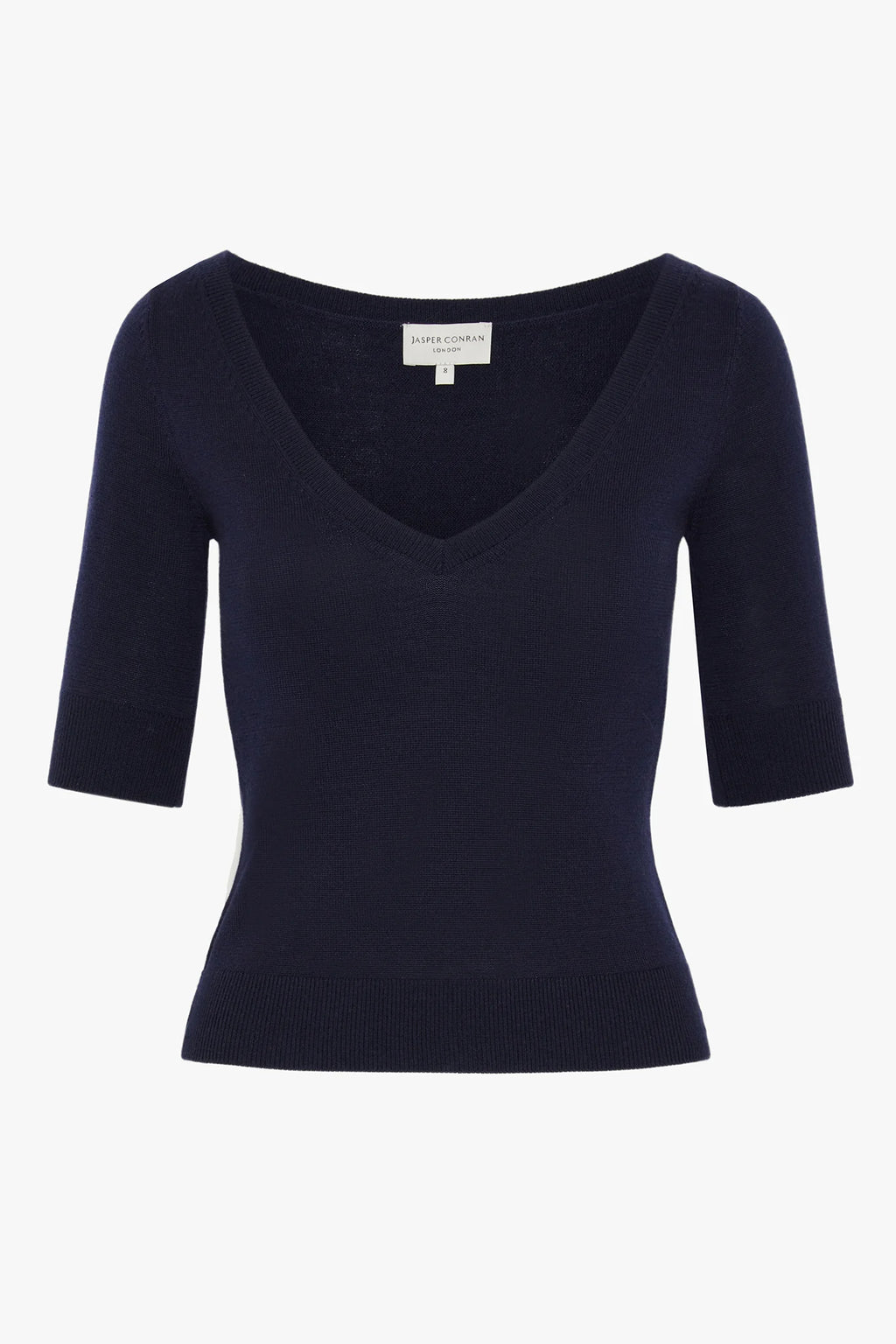 Jasper Conran "Hattie" V Neck Knitted Jumper Merino Wool in Navy