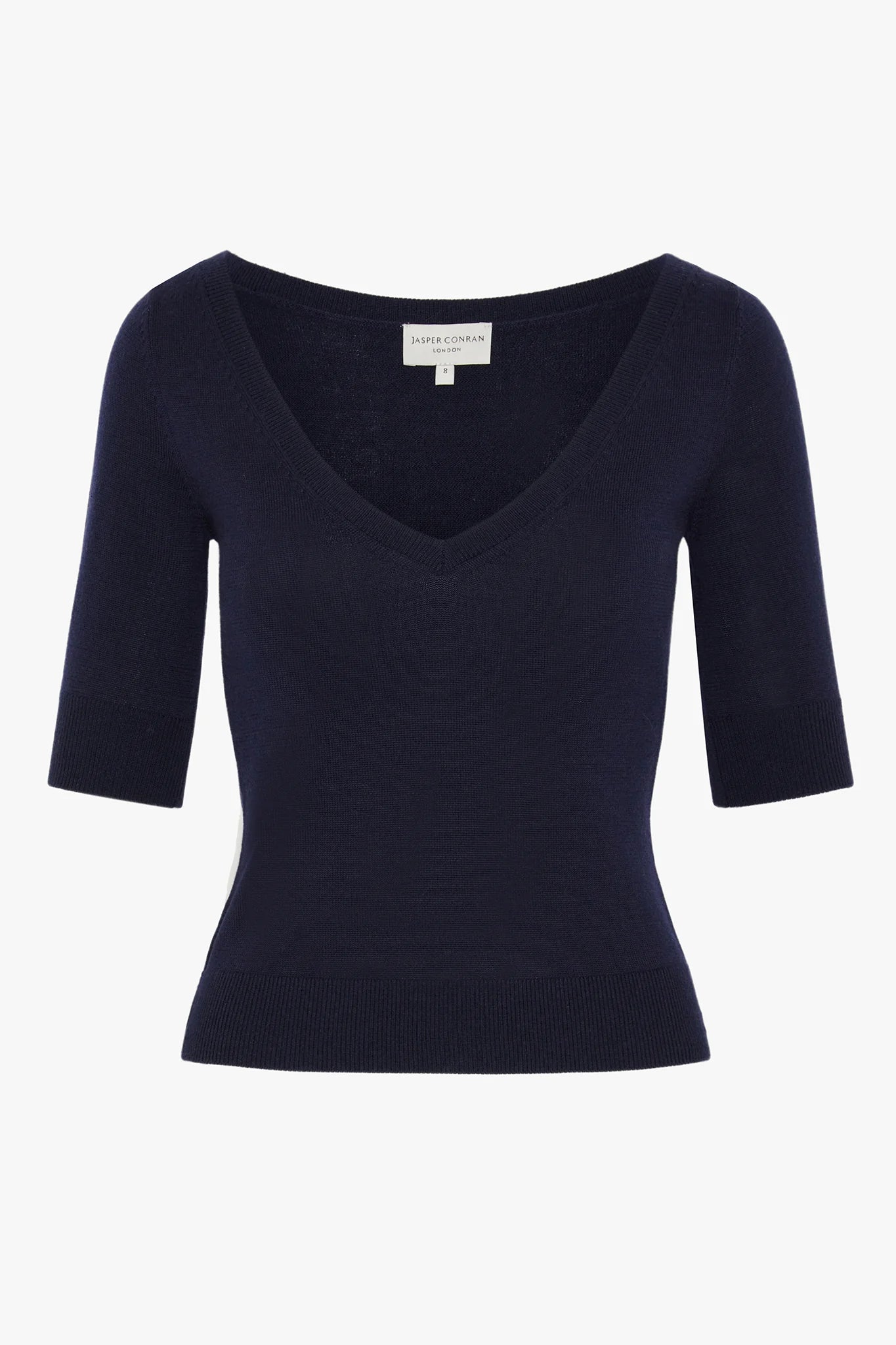 Jasper Conran Hattie V Neck Knitted Jumper Merino Wool Navy