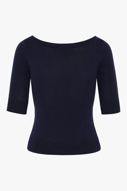 Jasper Conran Hattie V Neck Knitted Jumper Merino Wool Navy