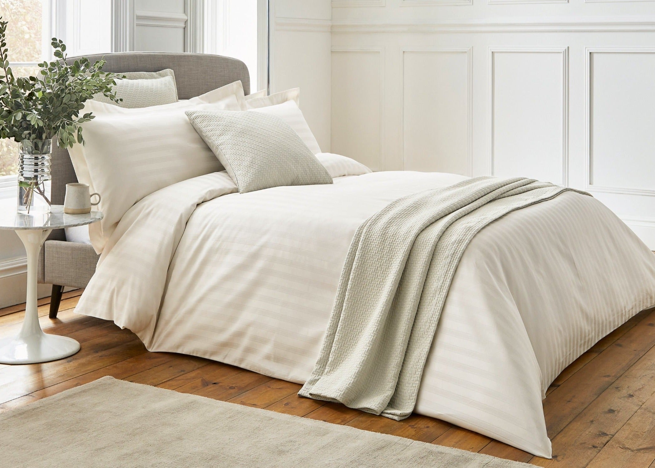 Bedeck of Belfast  "Adan" - 1000TC Egyptian Cotton" Stripe in Chalk (Cream)