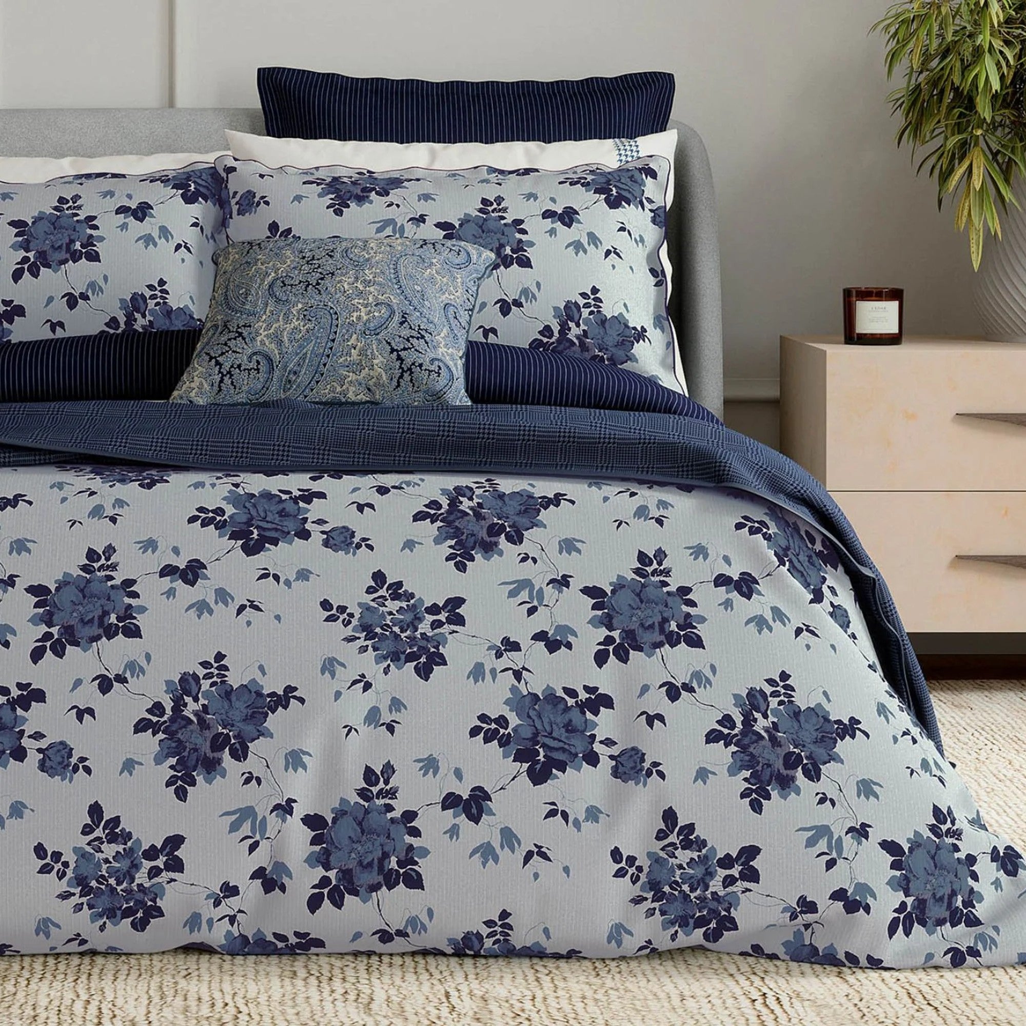Bedeck of Belfast "Freya" Duvet Cover and Oxford Pillowcase in Indigo