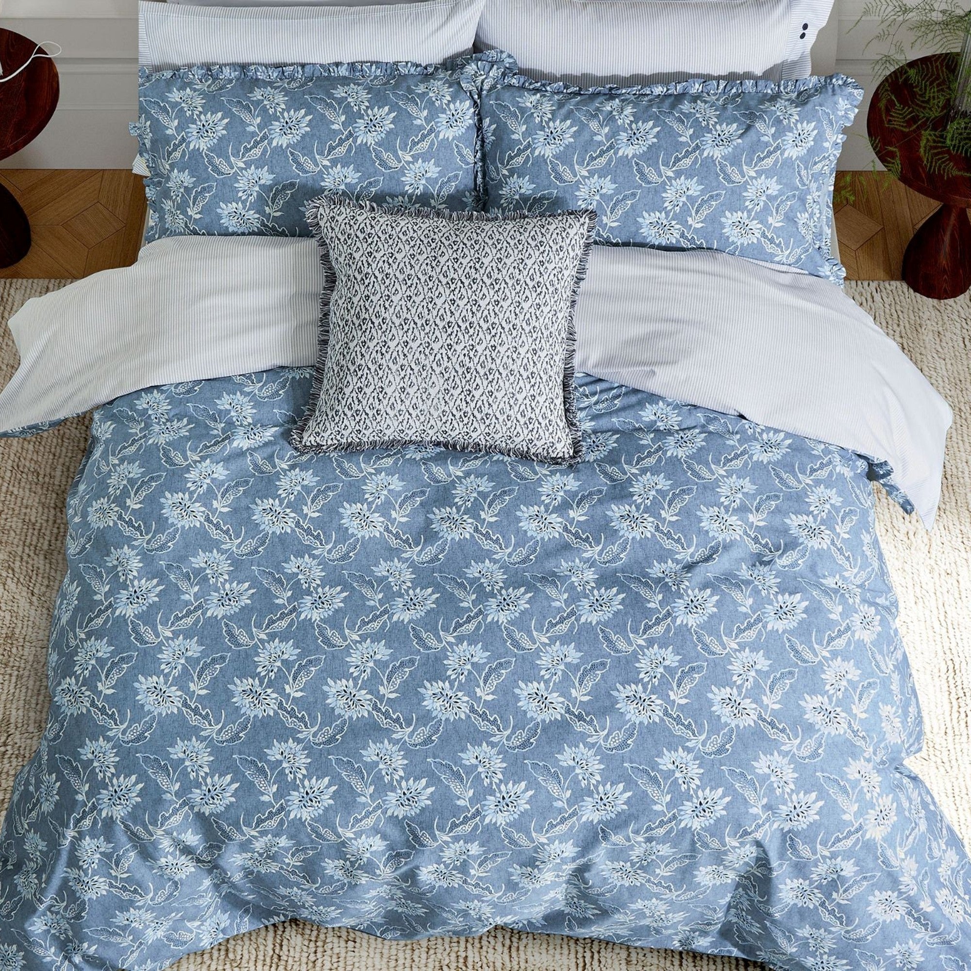 Miya Duvet Cover Set in Chambray Blue