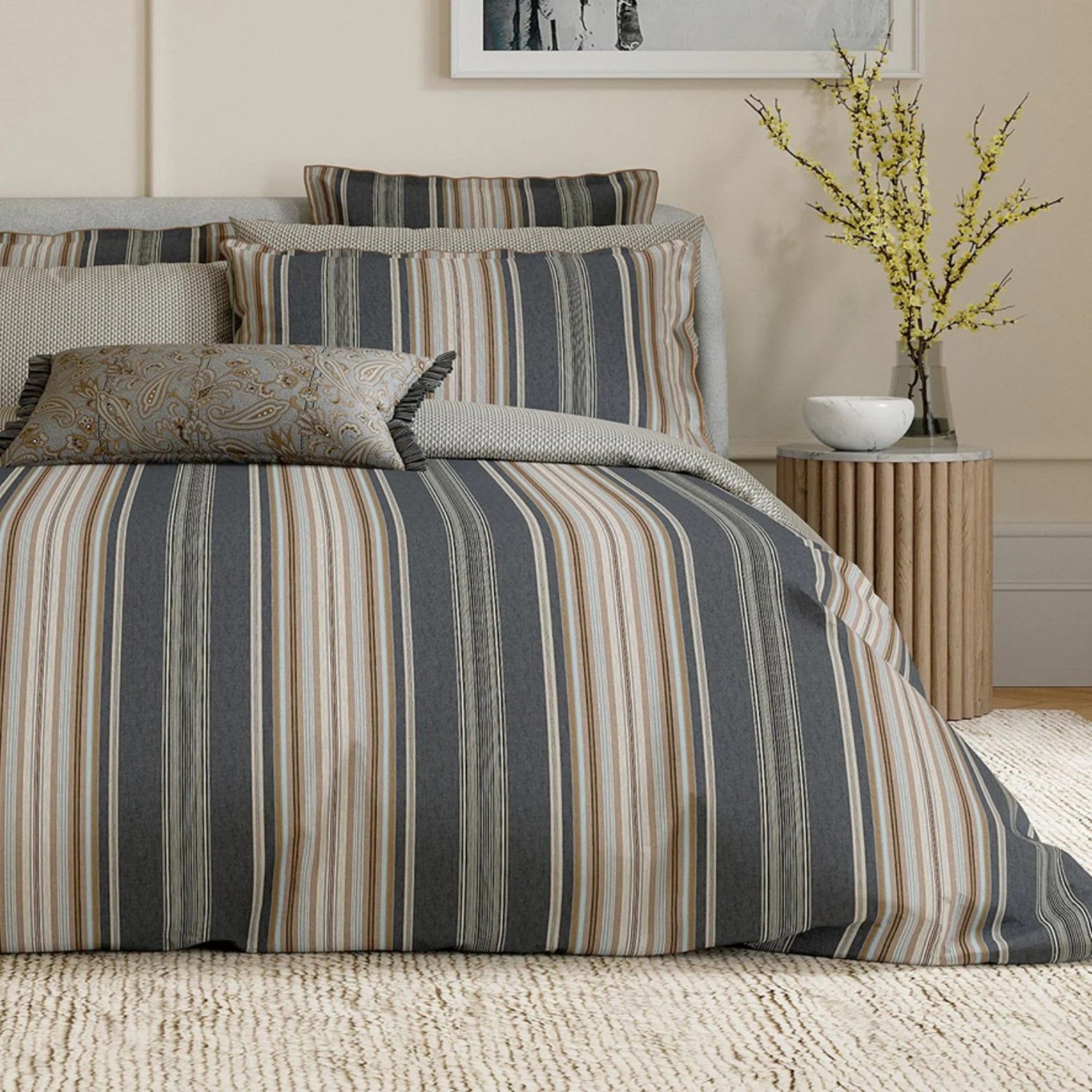 Bedeck of Belfast "Oscar" Duvet Cover and Oxford Pillowcase in Charcoal & Tan