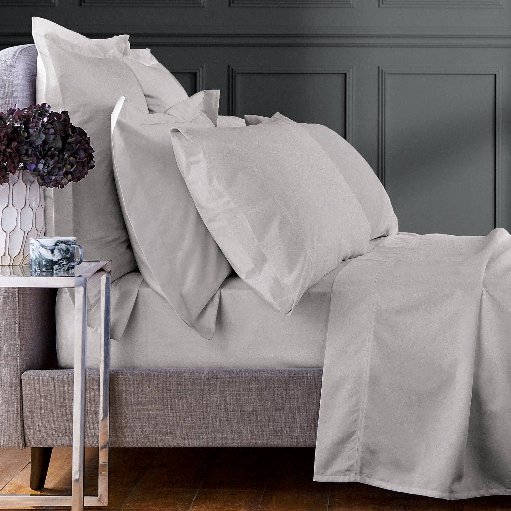 1000TC Egyptian Cotton Sateen Plain Dyed Sheet in Silver