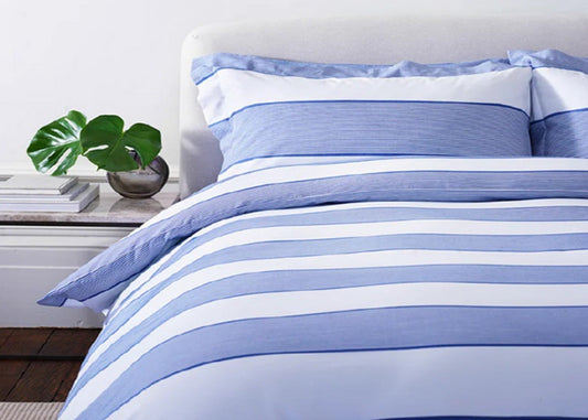 JC "Dyed Jacquard" Duvet Cover Set in Blue Pinstripe