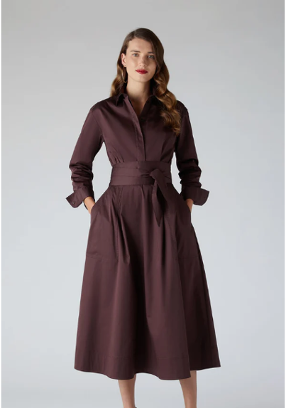 Jasper Conran "Blythe" Full Skirt Shirt Dress in Choc