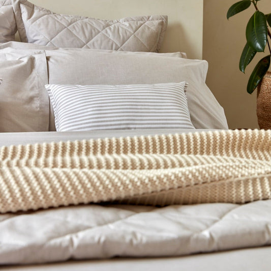 Christy "Stornoway" Cotton Bed Spread with Pillowcase in Stone (Beige)