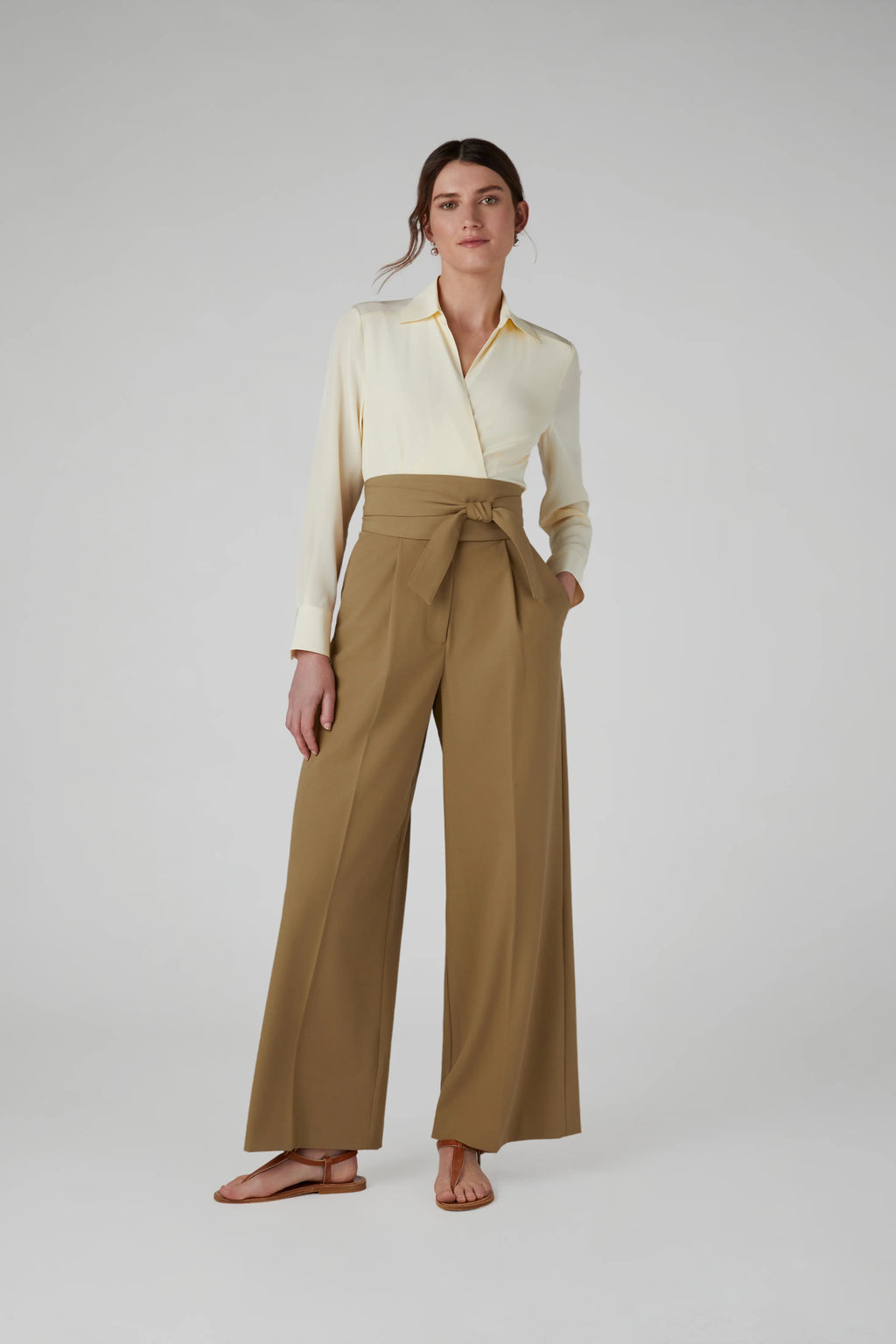 Jasper Conran "Genevieve" Silk Wrap Shirt in Champagne